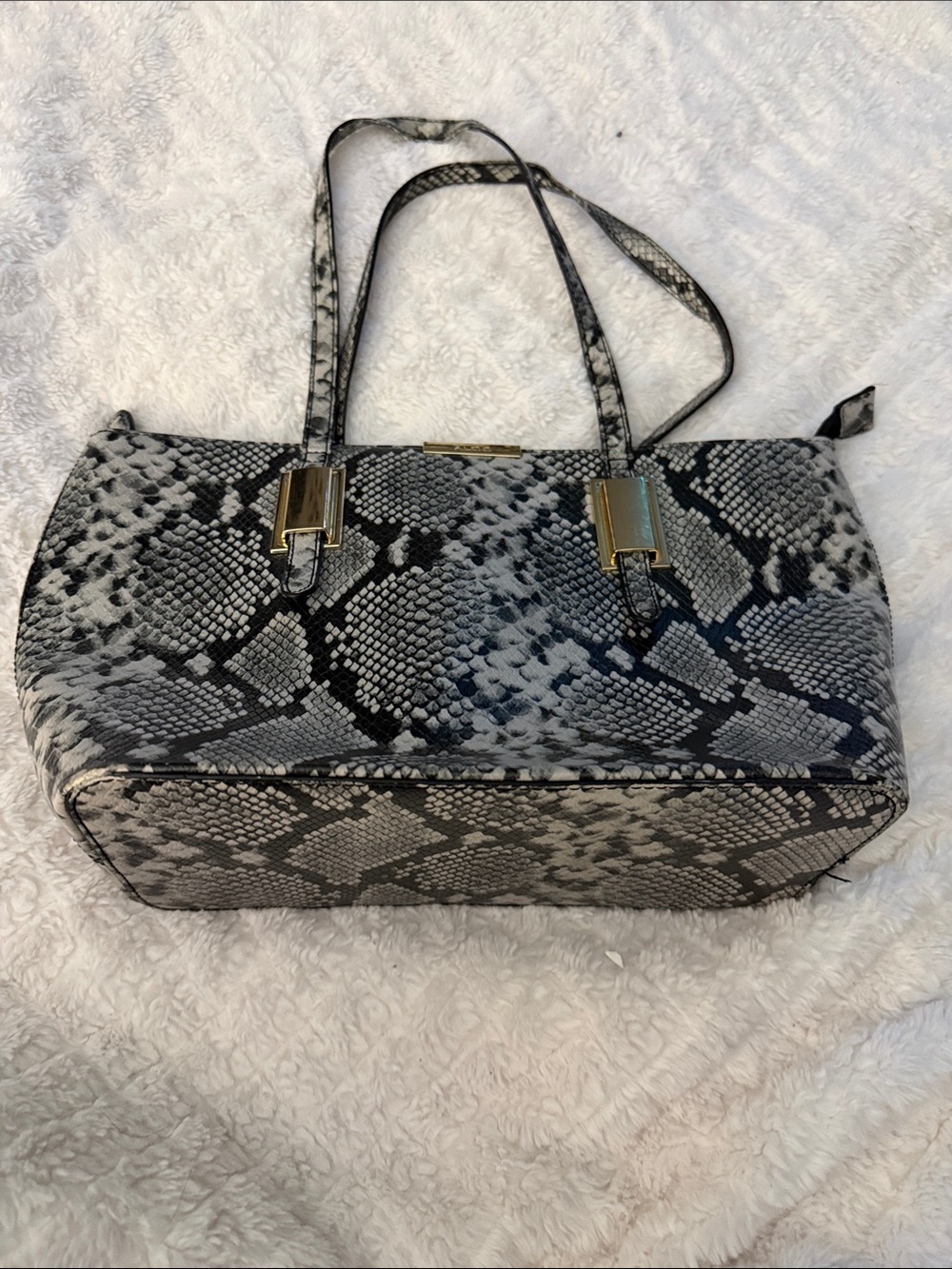 Aldo Gray and Black Snake-Print Tote with Gold Hardware